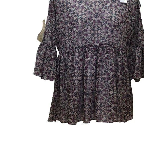 BCBG BOHO Poet top with ruffle sleeve blouse pink green xs - Picture 6 of 10